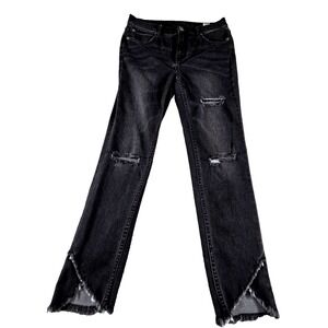 We The‎ Free Black Skinny Jeans Women's 28 Destroyed Scallop Hem Grunge Skater